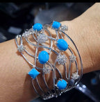 Turquoise Gemstone Rositas Cluster Shape Bangle Diamond Bracelet 18K