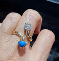 Turquoise Gemstones Heart Round Overlap Diamond Ring 14K