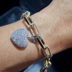Two-Tone Large Heart Drop Diamond Chain Link Bracelet 14K