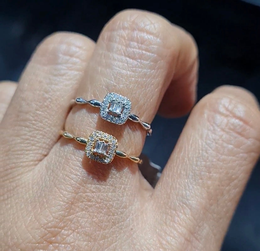 Classic Cushion Baguette Diamond Ring 14K