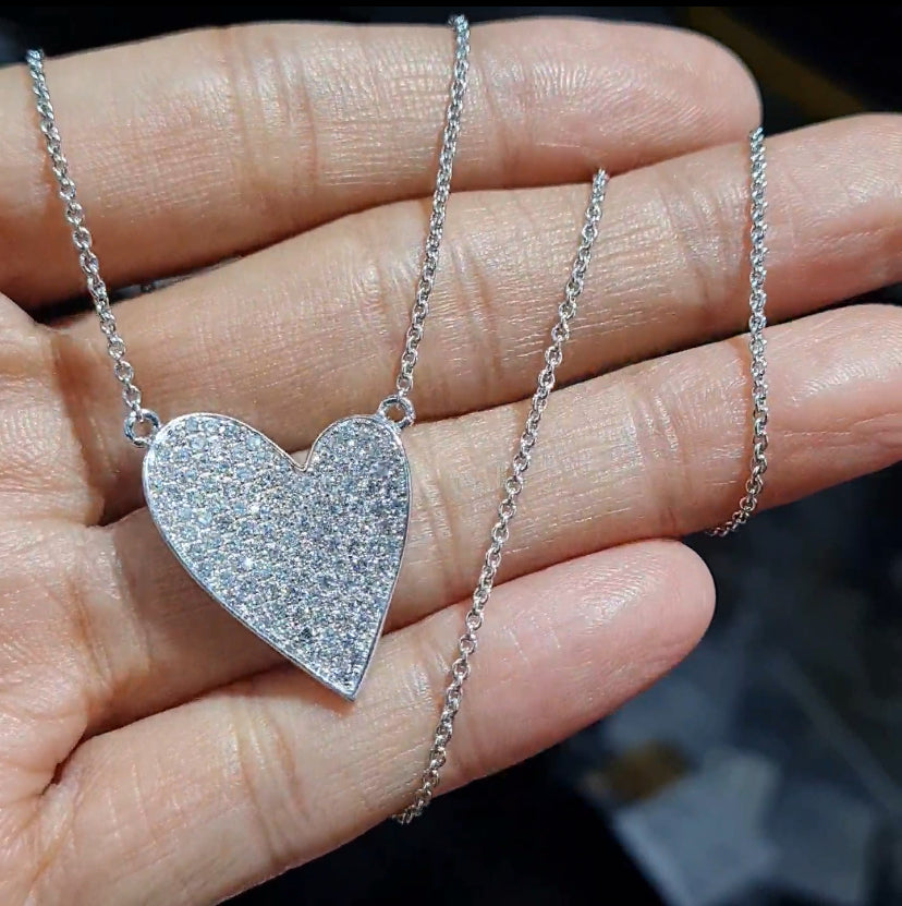 Classic Heart Pave Diamond Necklace 14K