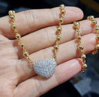Classic Heart Golden Running Ball Chain Diamond Necklace 14K