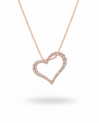 Classic Heart Halo Paved Diamond Necklace 14K