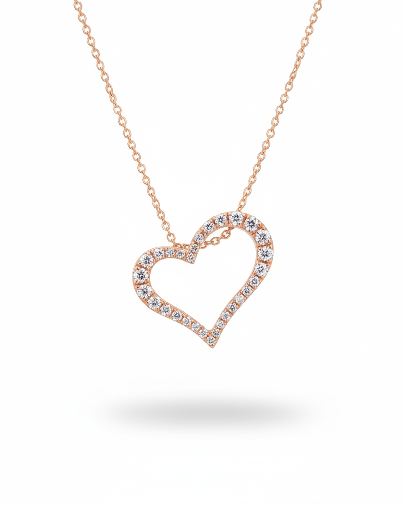 Classic Heart Halo Paved Diamond Necklace 14K