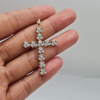 Golden Cross Solitaire Round Paved Diamond Pendant 14K