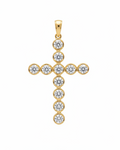 Golden Cross Solitaire Round Paved Diamond Pendant 14K