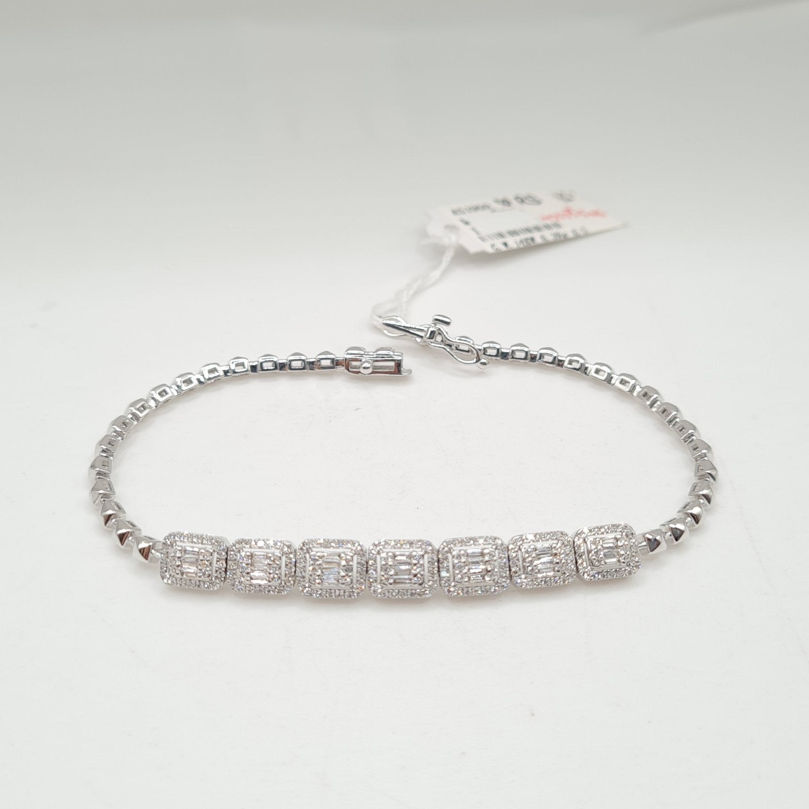XX Classic White Gold Square Baguette Diamond Pave Bracelet 14K