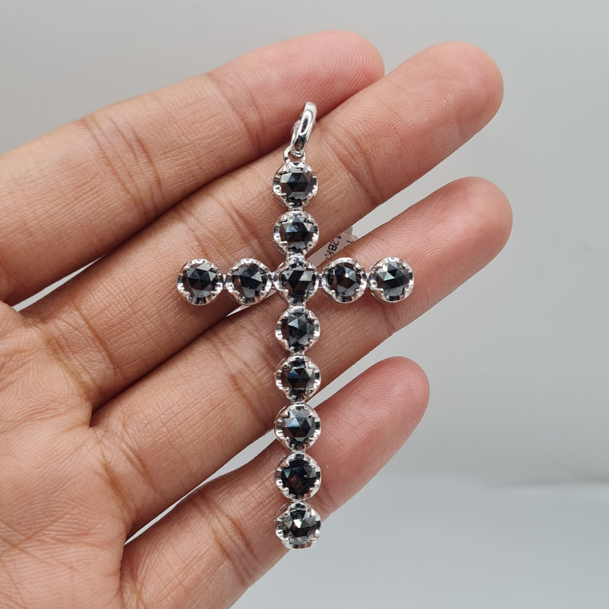 Rosecut Black Diamond Cross Pendant 14K
