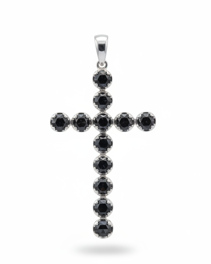 Rosecut Black Diamond Cross Pendant 14K