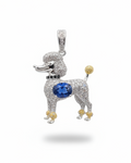 Art Deco Poodle Blue Sapphire Gemstone Paved Diamond Necklace Pendant 14K