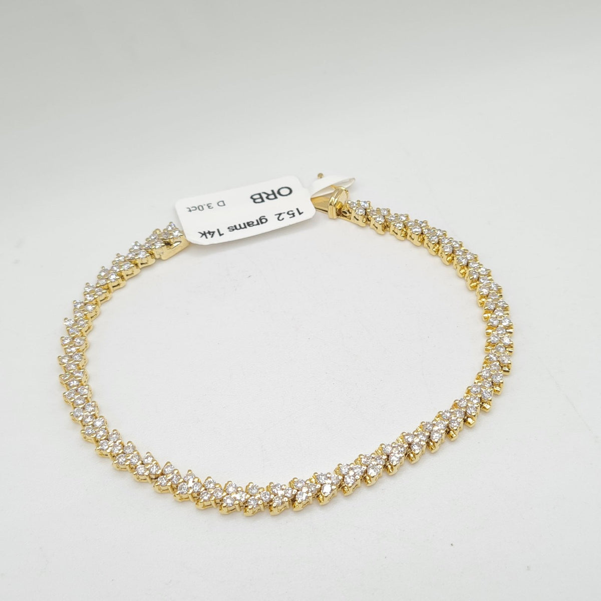 XX Classic Yellow Gold Trio Round Full Eternity Diamond Pave Bracelet 14K