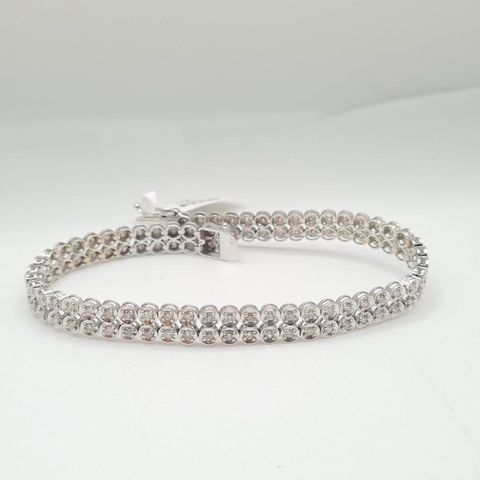 XX Classic White Gold Double Layer Round Full Eternity Diamond Tennis Bracelet 18K