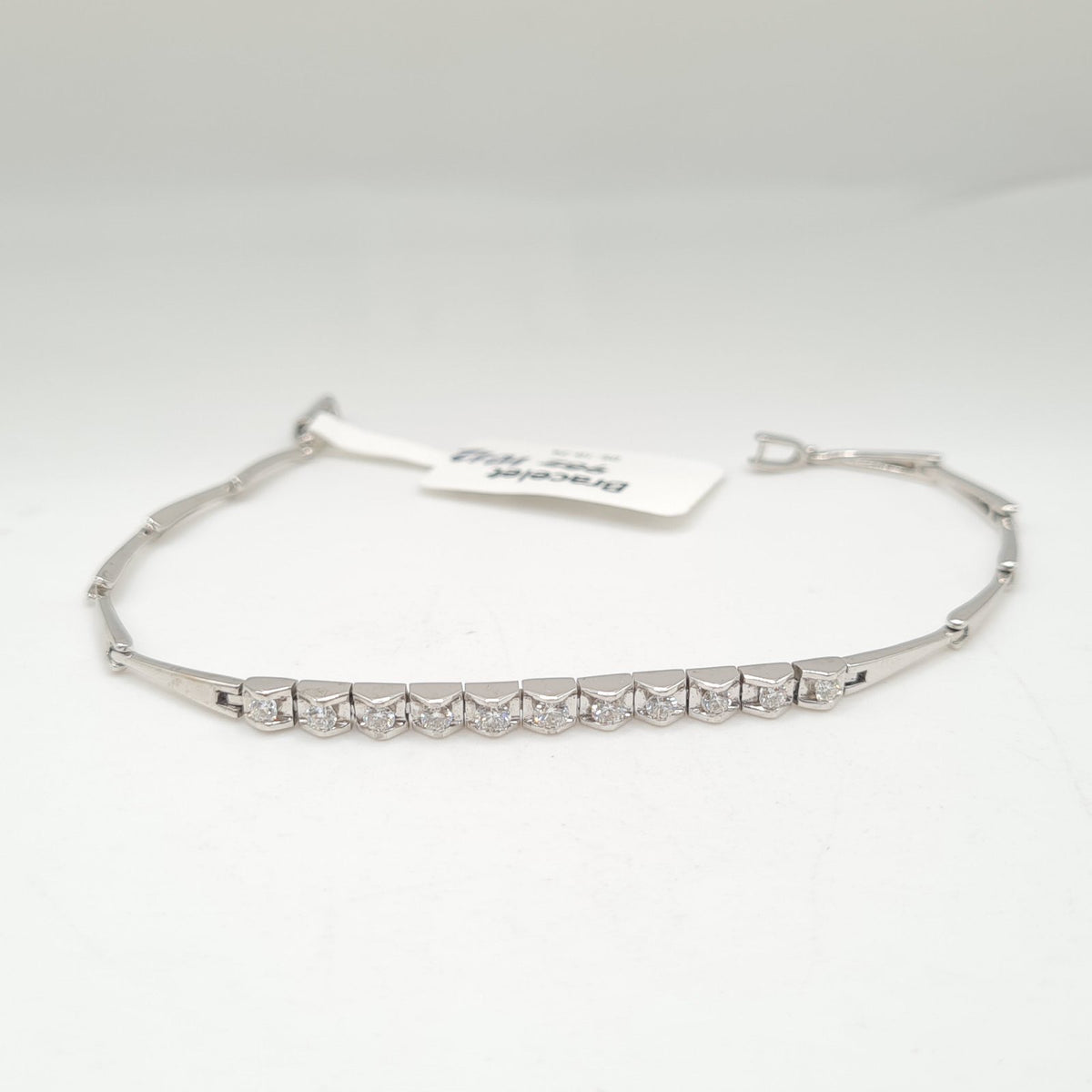 XX Classic White Gold Square Box Type Half Eternity Diamond Rigid Link Chain Bracelet 18K