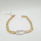 Two-Tone Square Sliding Center Diamond Curb Link Bracelet 14K