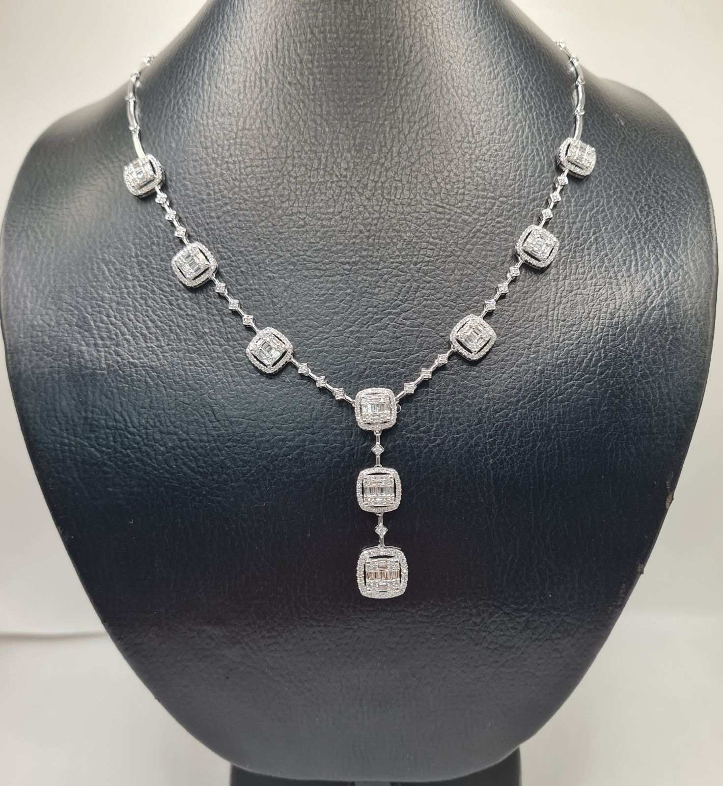 Classic Cushion Drop Statement Diamond Necklace 14K