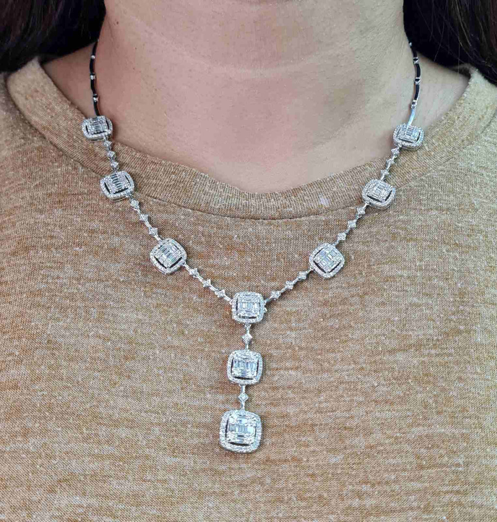 Classic Cushion Drop Statement Diamond Necklace 14K