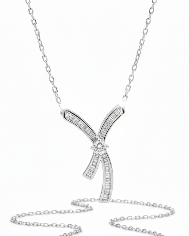 Ribbon Baguette Diamond Necklace 18K