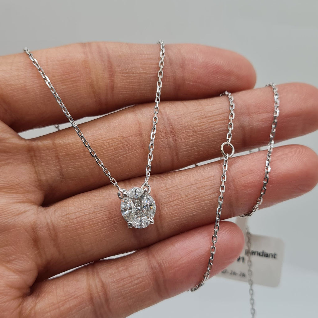 Classic Oval Invisible Setting Marquise Diamond Pave Necklace 14K