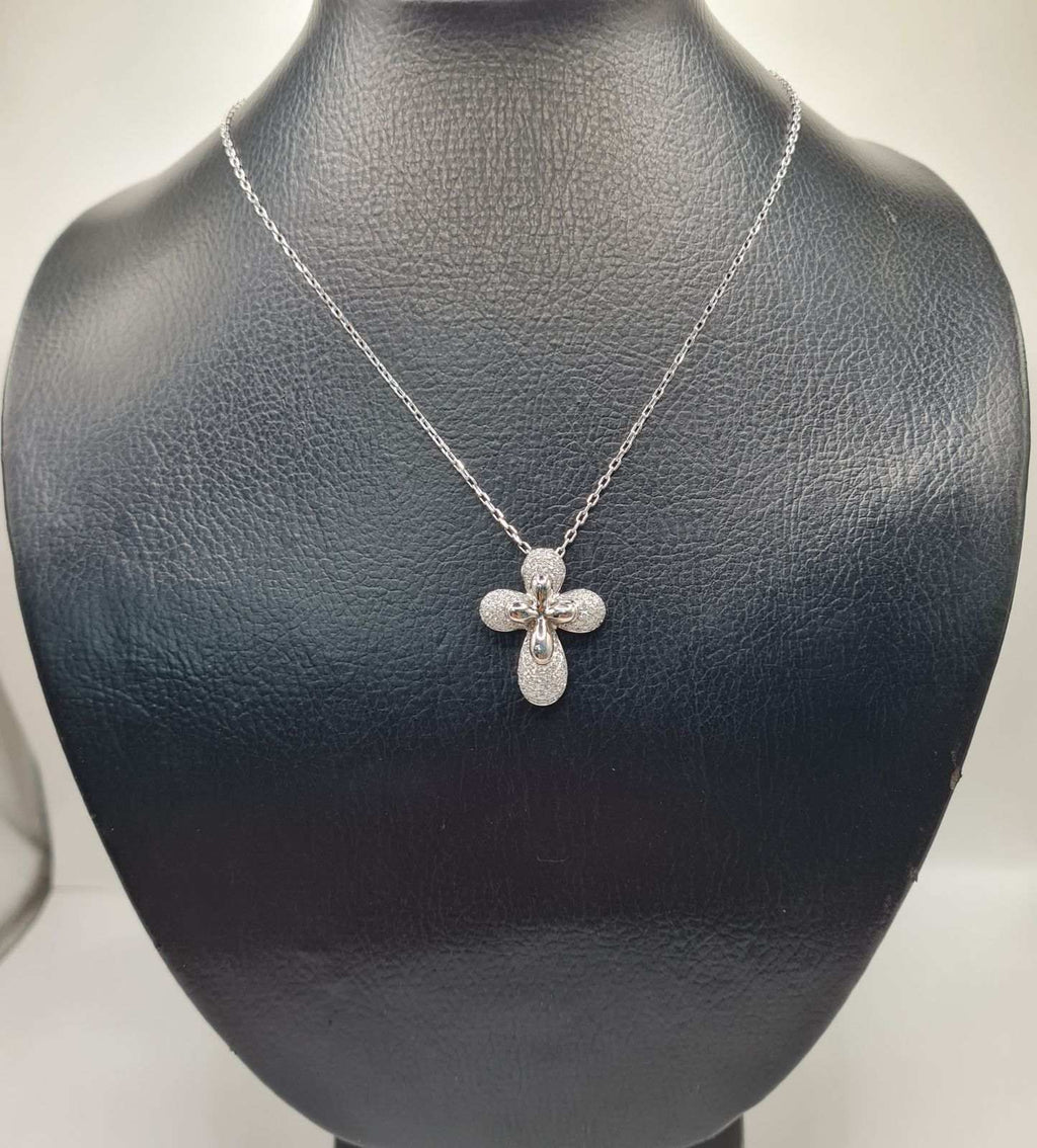 White Gold Cross Paved Diamond Necklace 18K
