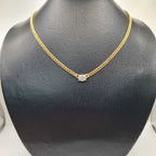 Classic Oval Solitaire Pave Diamond Curve Chain Necklace 10K