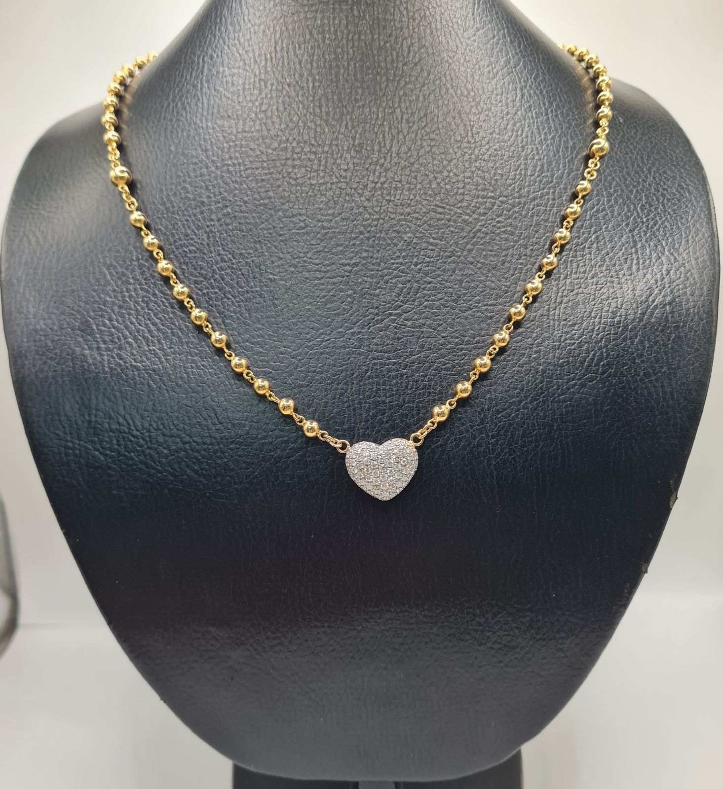 Classic Heart Golden Running Ball Chain Diamond Necklace 14K