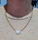 Classic Heart Golden Running Ball Chain Diamond Necklace 14K