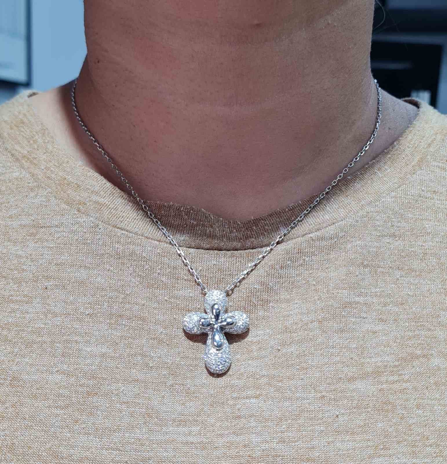 White Gold Cross Paved Diamond Necklace 18K