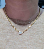 Classic Oval Solitaire Pave Diamond Curve Chain Necklace 10K