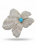 Golden Bloom Turquoise Gemstone Center Diamond Pendant Brooch 18K