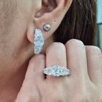 Classic Hoop Half Eternity Baguette Creolle Diamond Jewelry Set 18K
