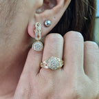 Classic Round Baguette Diamond Pave Dangling Jewelry Set 18K