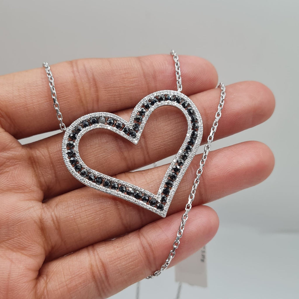 Classic Heart Black Diamond Pave Diamond Necklace 14K