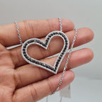 Classic Heart Black Diamond Pave Diamond Necklace 14K