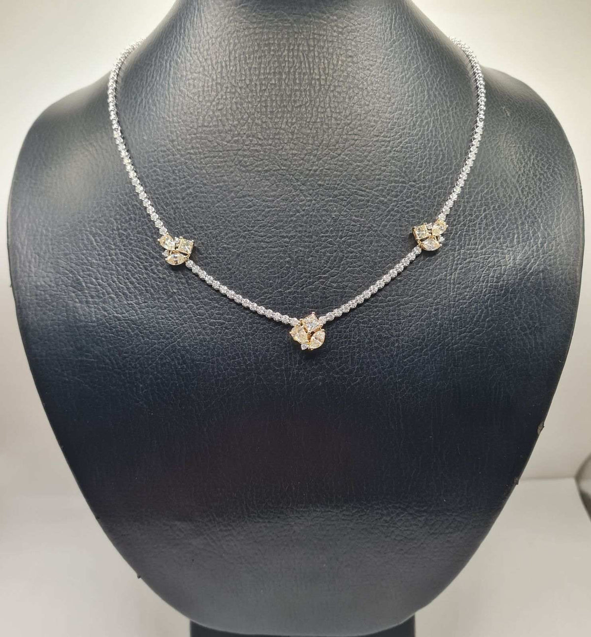 Classic Pear Marquise Square Cluster Solitiare Station Pave Diamond Necklace 14K