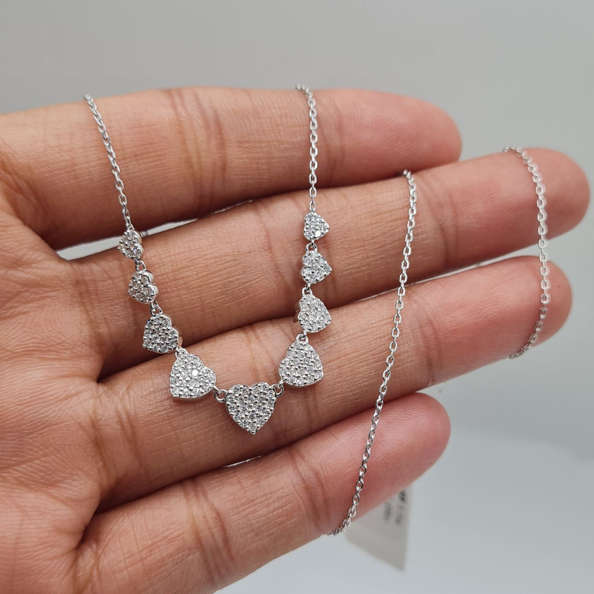 Heart Paved Station Diamond Necklace 14K