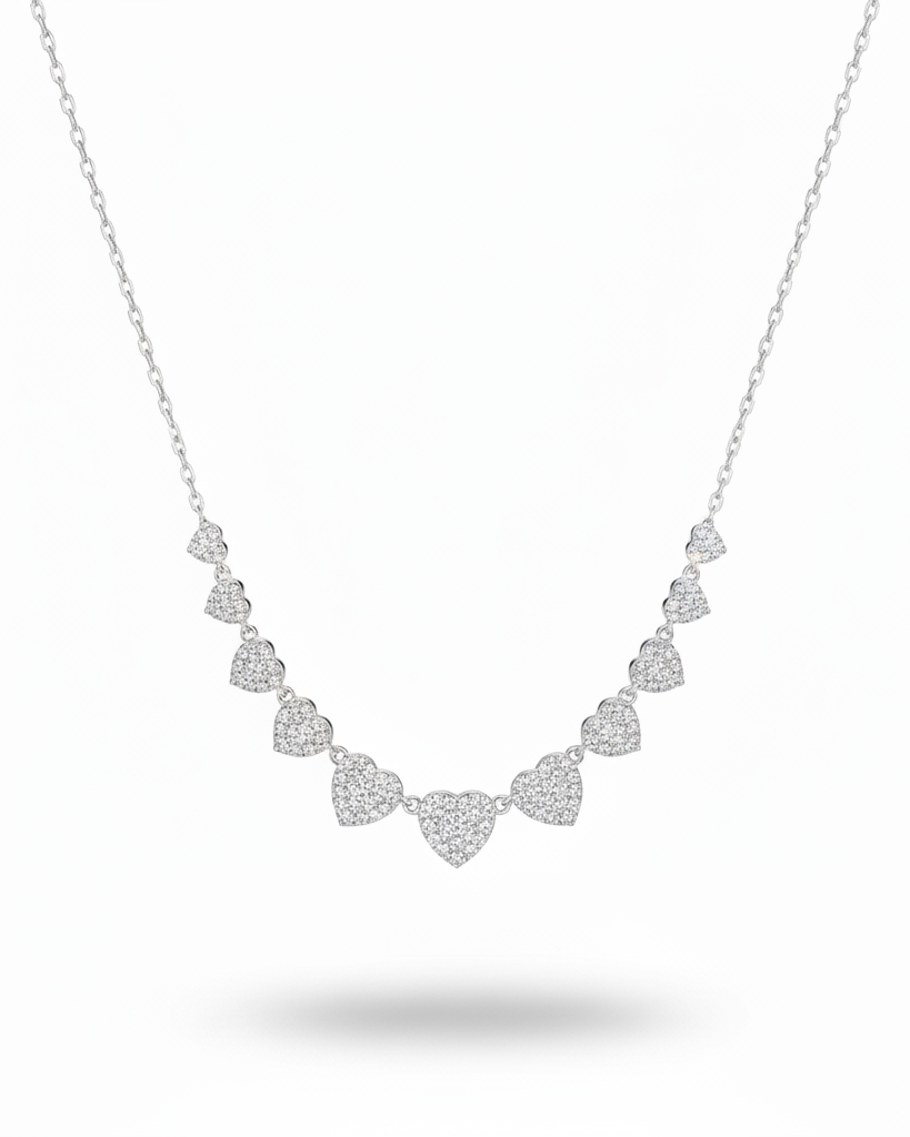 Heart Paved Station Diamond Necklace 14K