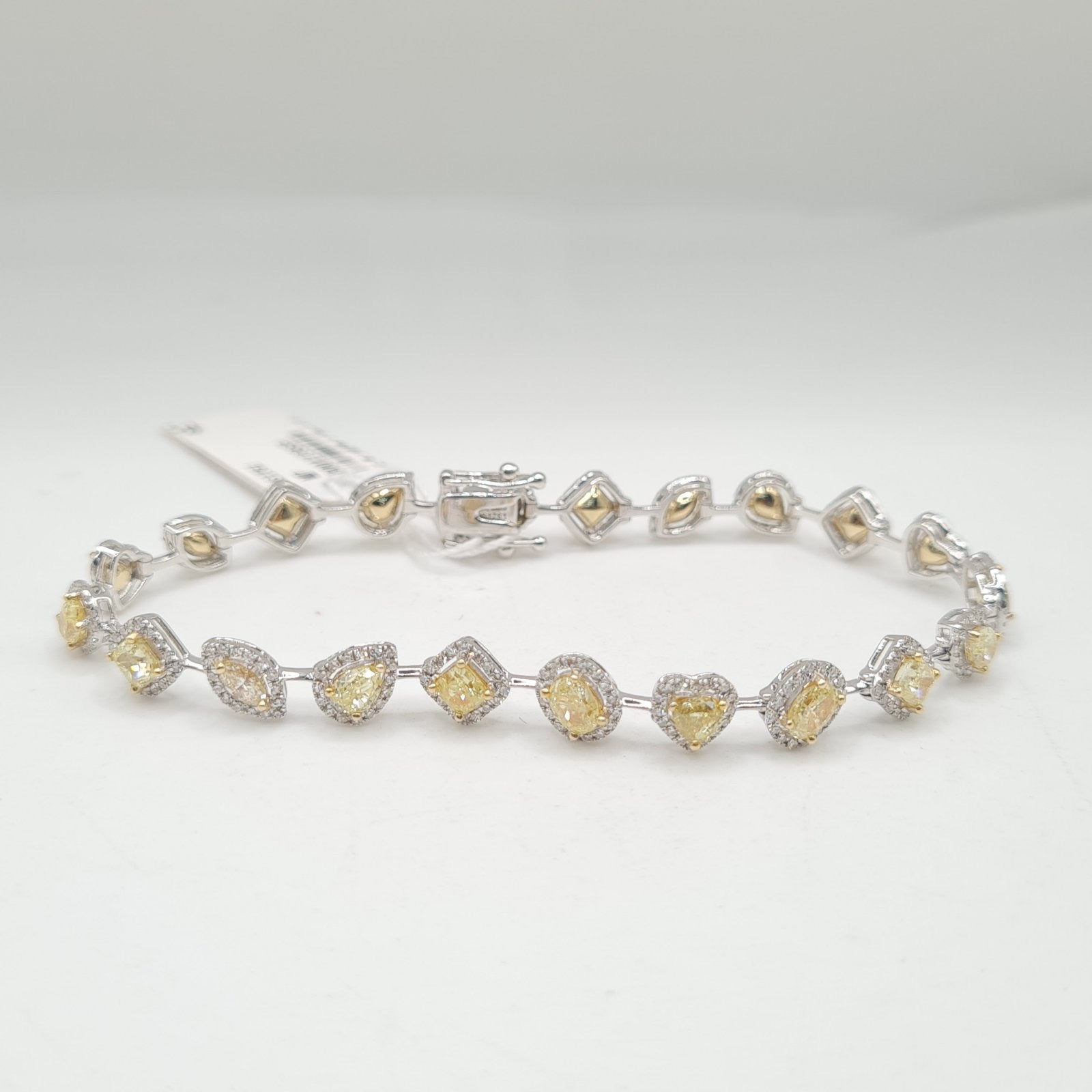 XX Classic White Gold Multi Shape Colored Yellow Diamond Full Eternity Bracelet 14K