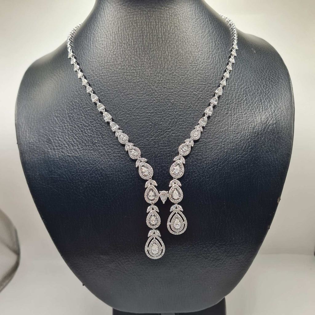 Classic Pear Shape Diamond Cluster Pave Necklace 14K