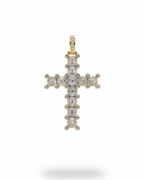 Golden Deco Paved Cross Diamond Necklace Pendant 14K