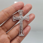 Halo Baguette Cross Diamond Necklace Pendant 14K