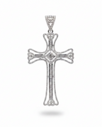 Halo Baguette Cross Diamond Necklace Pendant 14K