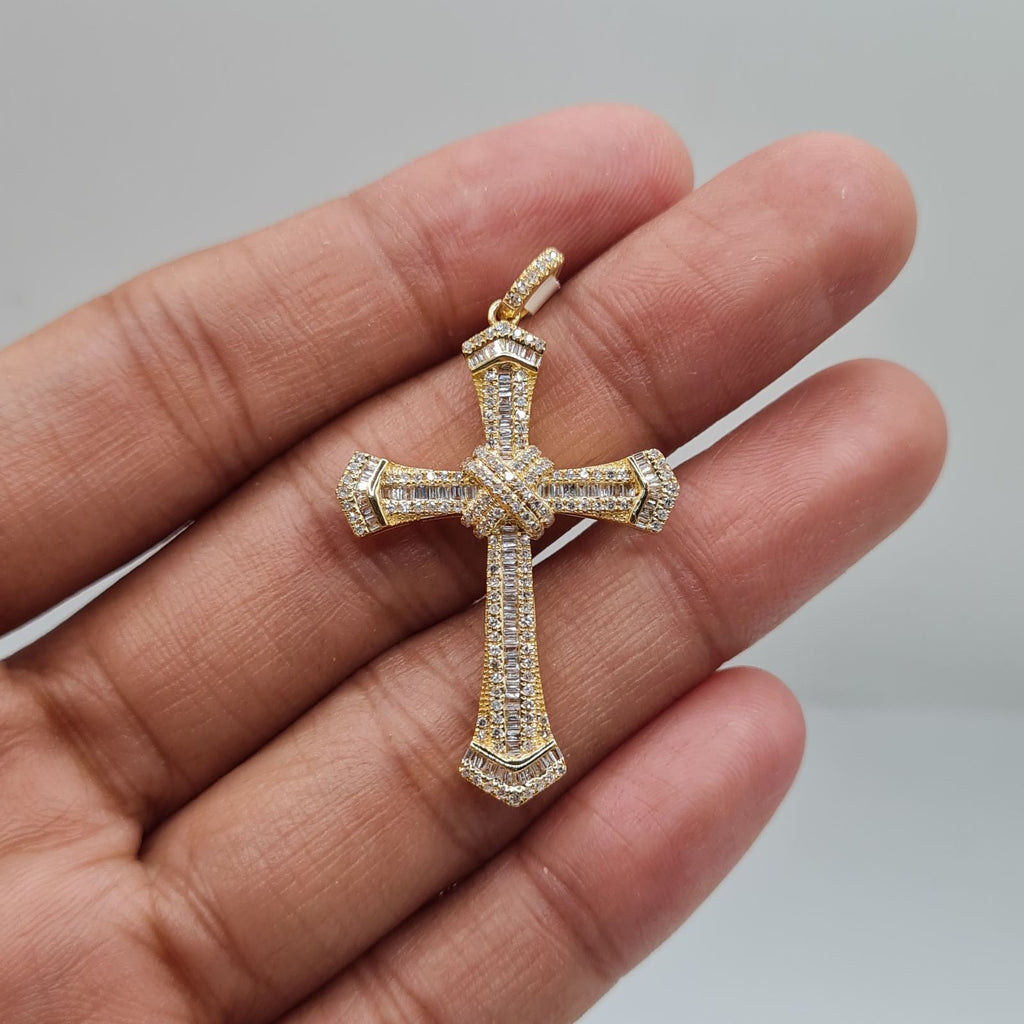 Golden Paved Cross Diamond Necklace Pendant 14K