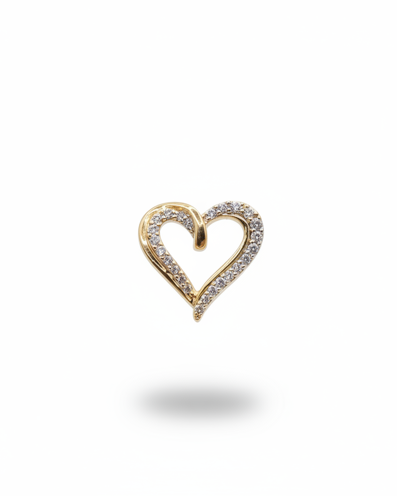 Golden Dainty Heart Paved Diamond Necklace Pendant 14K