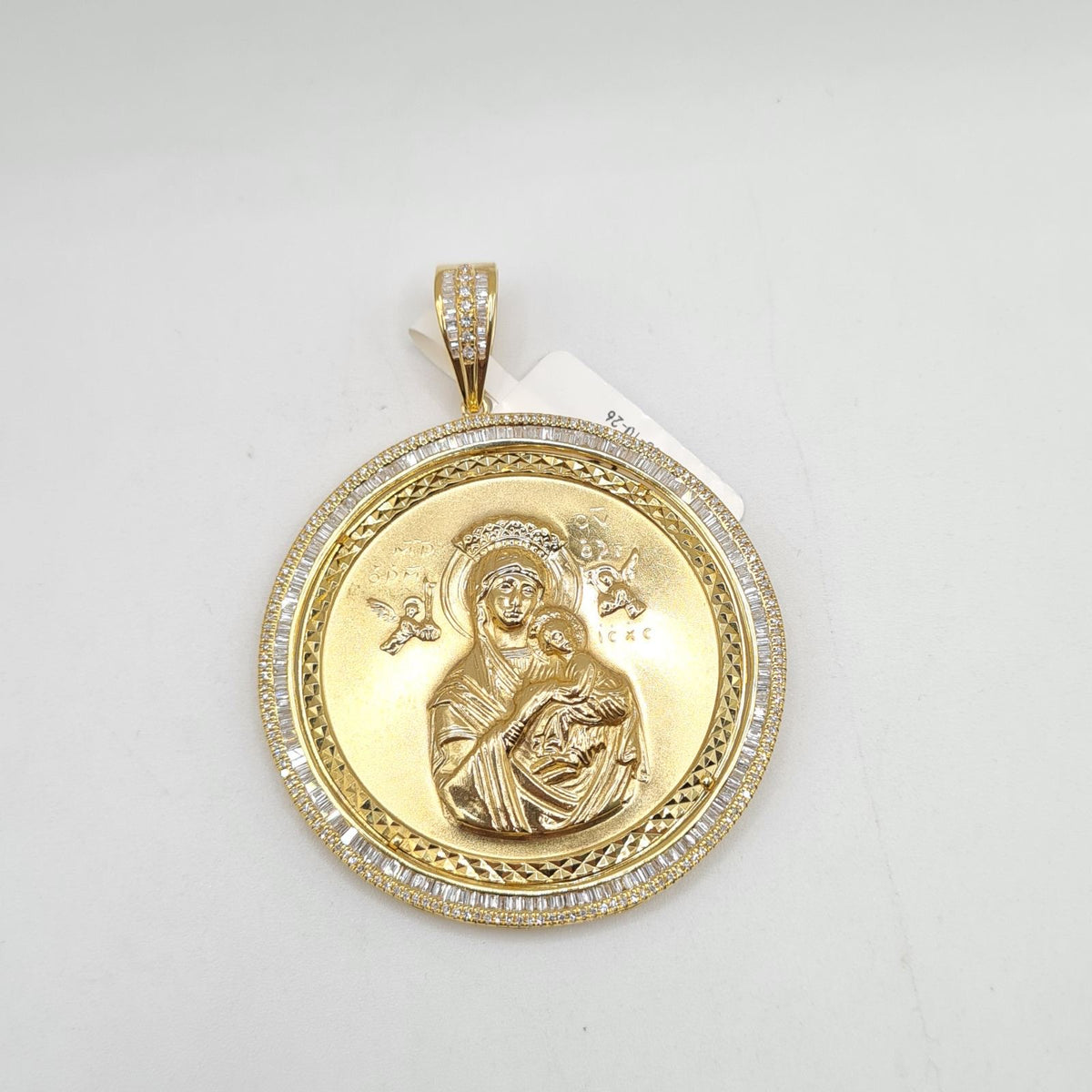 Mother & Child Medallion Diamond Necklace Pendant 14K