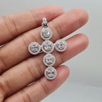 Round Halo Paved Cross Diamond Necklace Pendant 14K