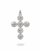 Round Halo Paved Cross Diamond Necklace Pendant 14K