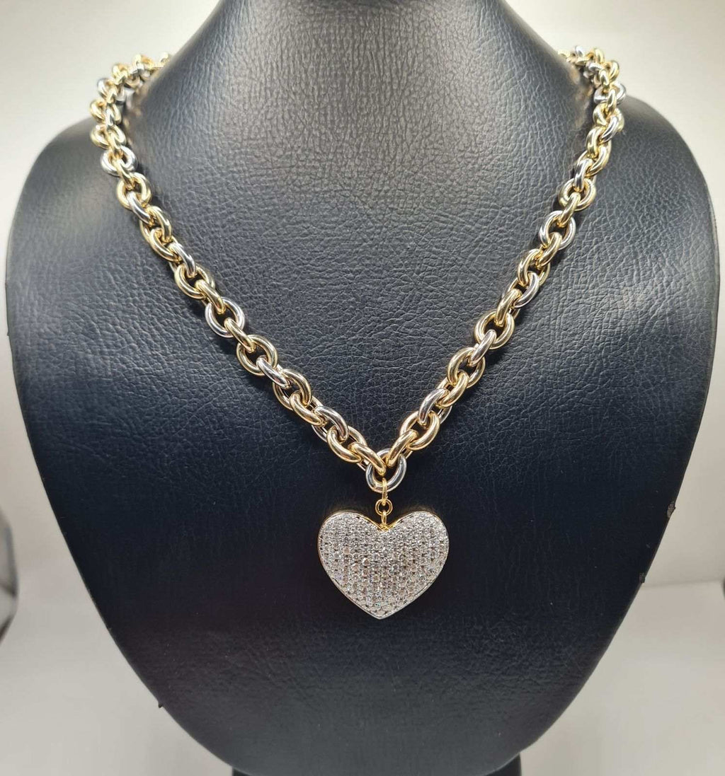 Classic Heart Chunky Chain Diamond Necklace 14K