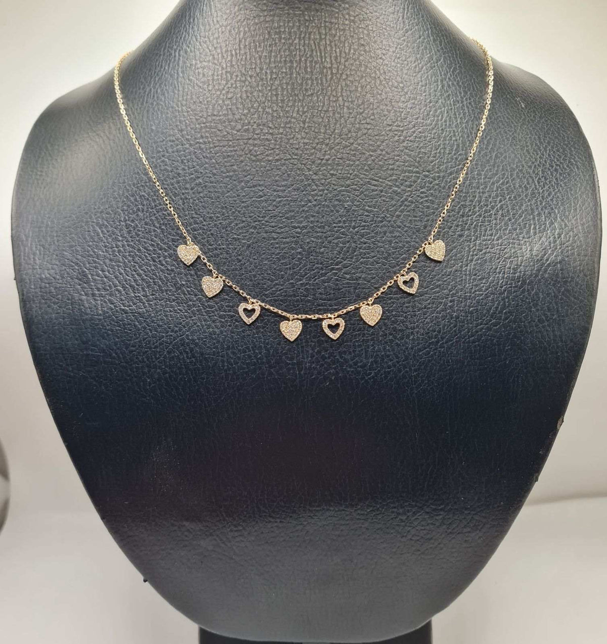 Classic Heart Station Diamond Studded Necklace 14K