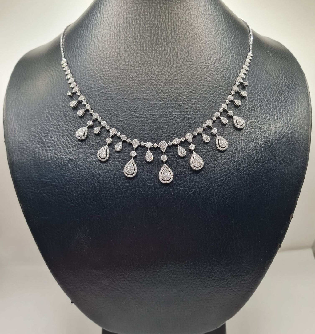 Classic Pear Drop Station Statement Diamond Necklace 14K