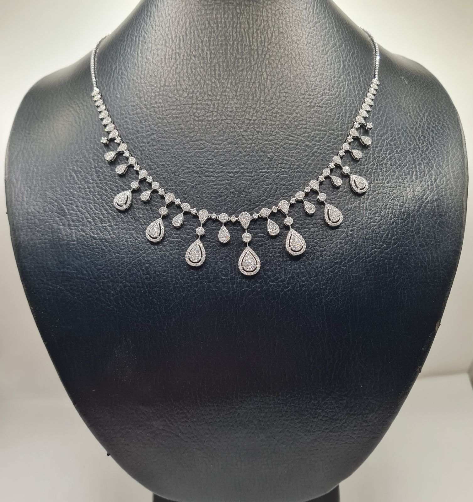 Classic Pear Drop Station Statement Diamond Necklace 14K